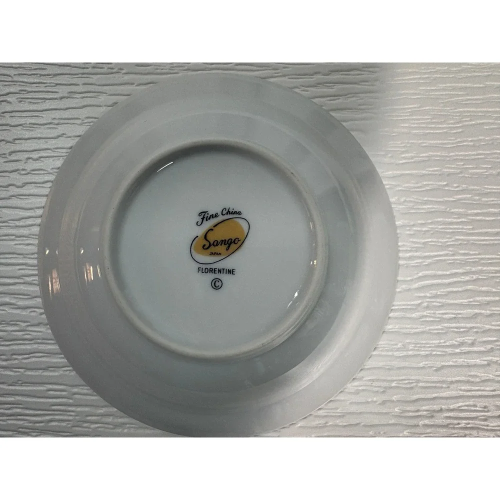 Sango Fine China Florentine Soup Bowls Set of 6 Grey Floral Platinum Japan S0065
